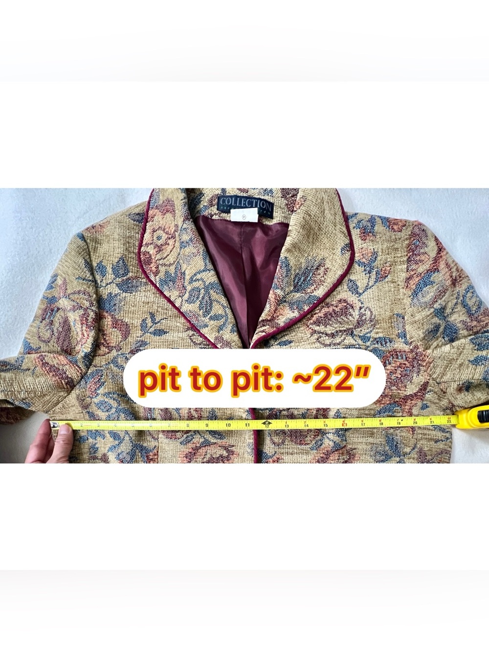 Vintage Harve Benard Floral Tapestry Blazer with Burgundy Trim US Women’s 16 - Picture 7 of 15